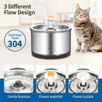 Ultra Quiet 2.5L Stainless Steel Pet Cat Water Fountain LED Light Eco-friendly Automatic Recirculation Filtration System Stylish