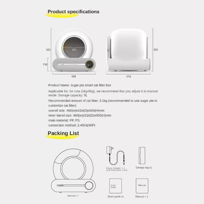 Top Selling Pet Products Automatic Cat Litter Box APP Control 65L Intelligent Self-Cleaning Smart Cat Toliet with Litter Mat