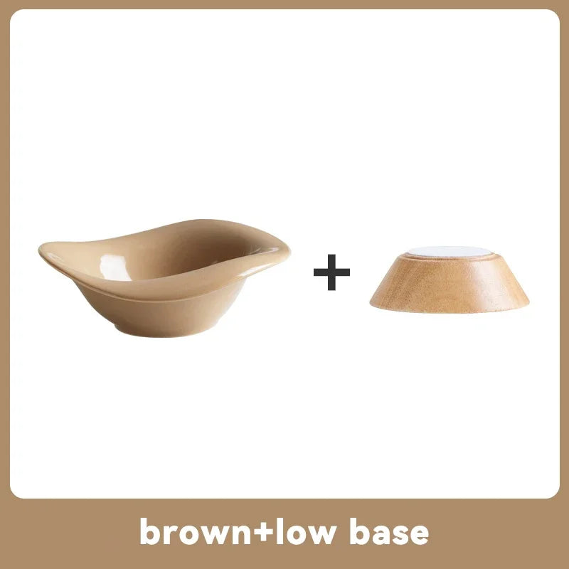 Raised Tilted Cat Food Water Bowl Pet Dog Elevated Drinking Eating Bowls with Wooden Stand Puppy Kitten Feeding Ceramic Cat Bowl