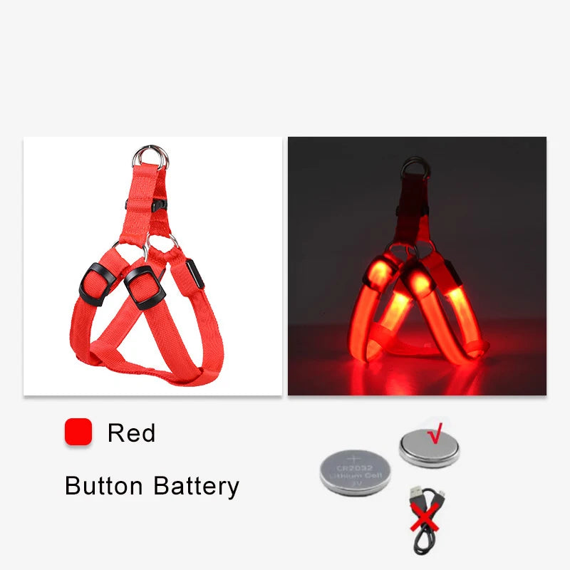 Adjustable LED Dog Harness No Pull Small Medium Glowing Nylon Breast Band Night Safety Pets Dog Accessories
