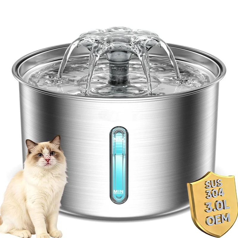 Wholesale 3L 304 Stainless Steel Pet Water Dispenser Smart Automatic Cat Dog Feeding Fountain Charging Power Source Pet Supplies