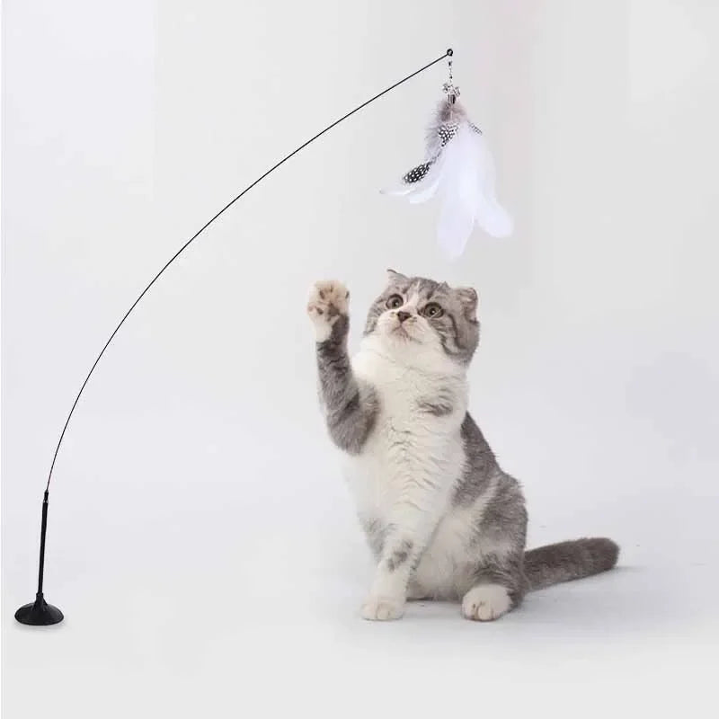 Funny Cat Toy Feather With Bell Sucker Cat Stick Toy Kitten Play Interactive Detachable Teaser Dog Training Toys Cat Supplies