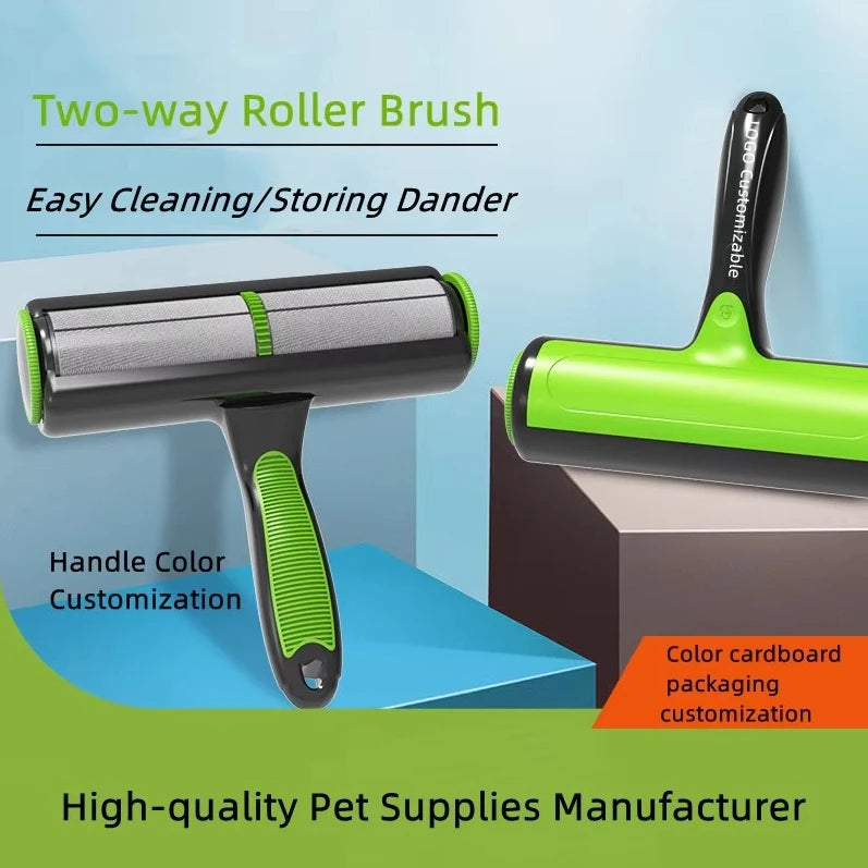 Custom LOGO Pet Roller Brush Self Cleaning Pet Hair Brush Dog Cat Double Way Pet Roller Brush Pet Hair Remover Roller