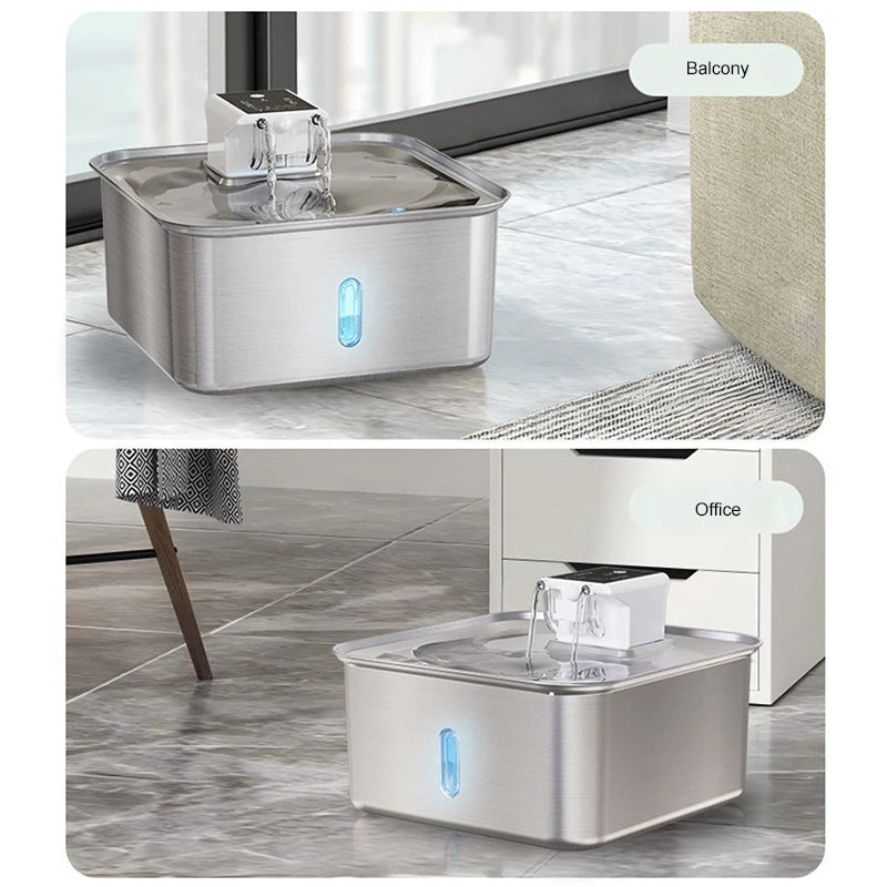 7L/236oz Wireless Cat Water Fountain Stainless Steel Quiet Dog Water Fountain with Motion Sensor Smart Multi-Pet Water Dispenser