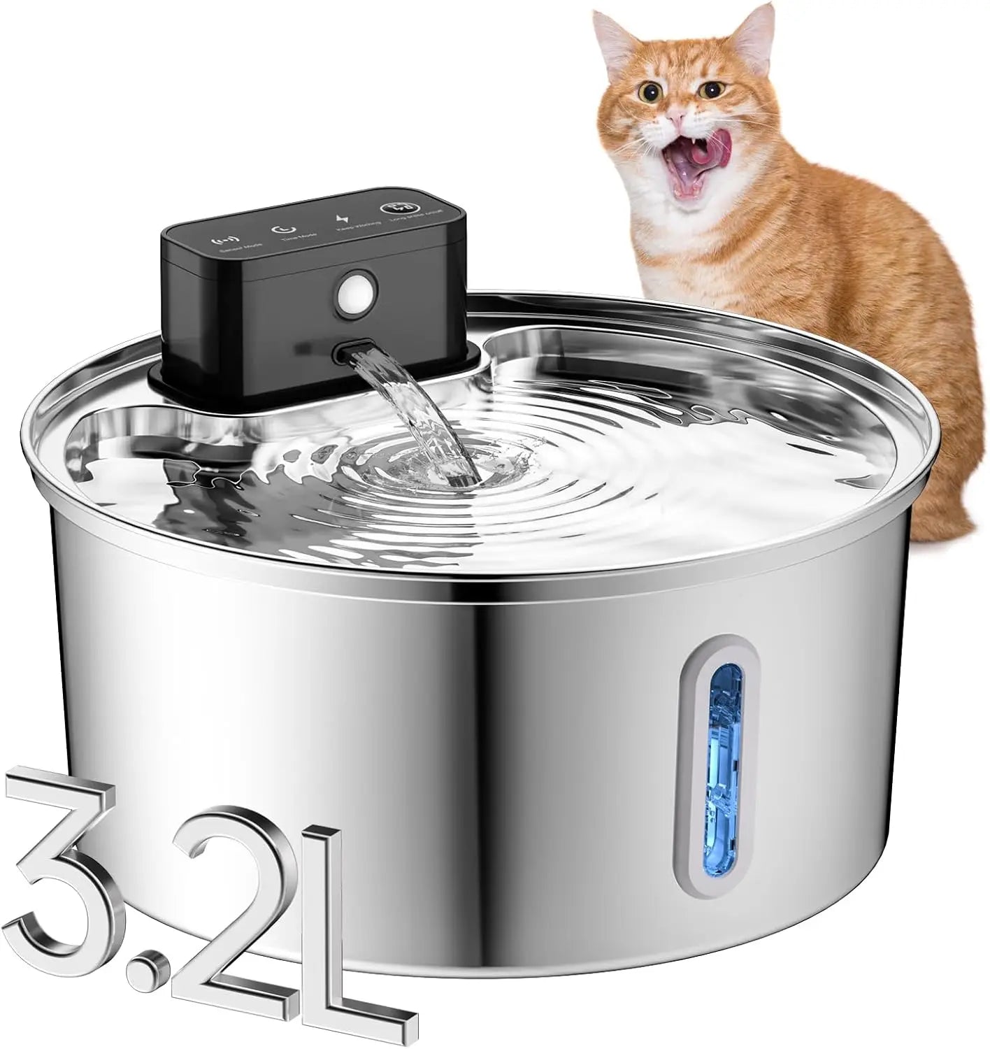 ODM OEM Wireless Stainless Steel Cat Water Fountain Portable 3.2L Automatic Water Dispenser with 4000mAh Battery and Sensor