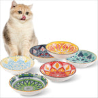 Ceramic Cat Bowls for Food Colorful Cute Cat Bowl Set of 6 Wide Shallow Whisker Friendly Microwave and Dishwasher Safe