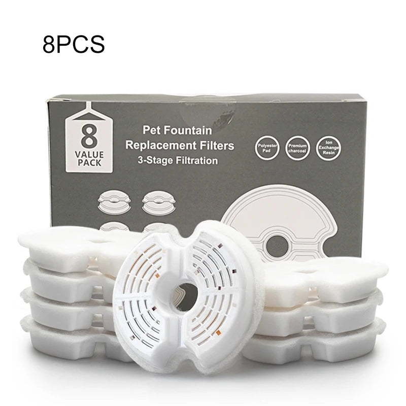 8pcs Automatic Cat Fountain Filter for Pet Water Bowls Rounded Shape Carbon Replacement Filters for Cat Drinking Fountain