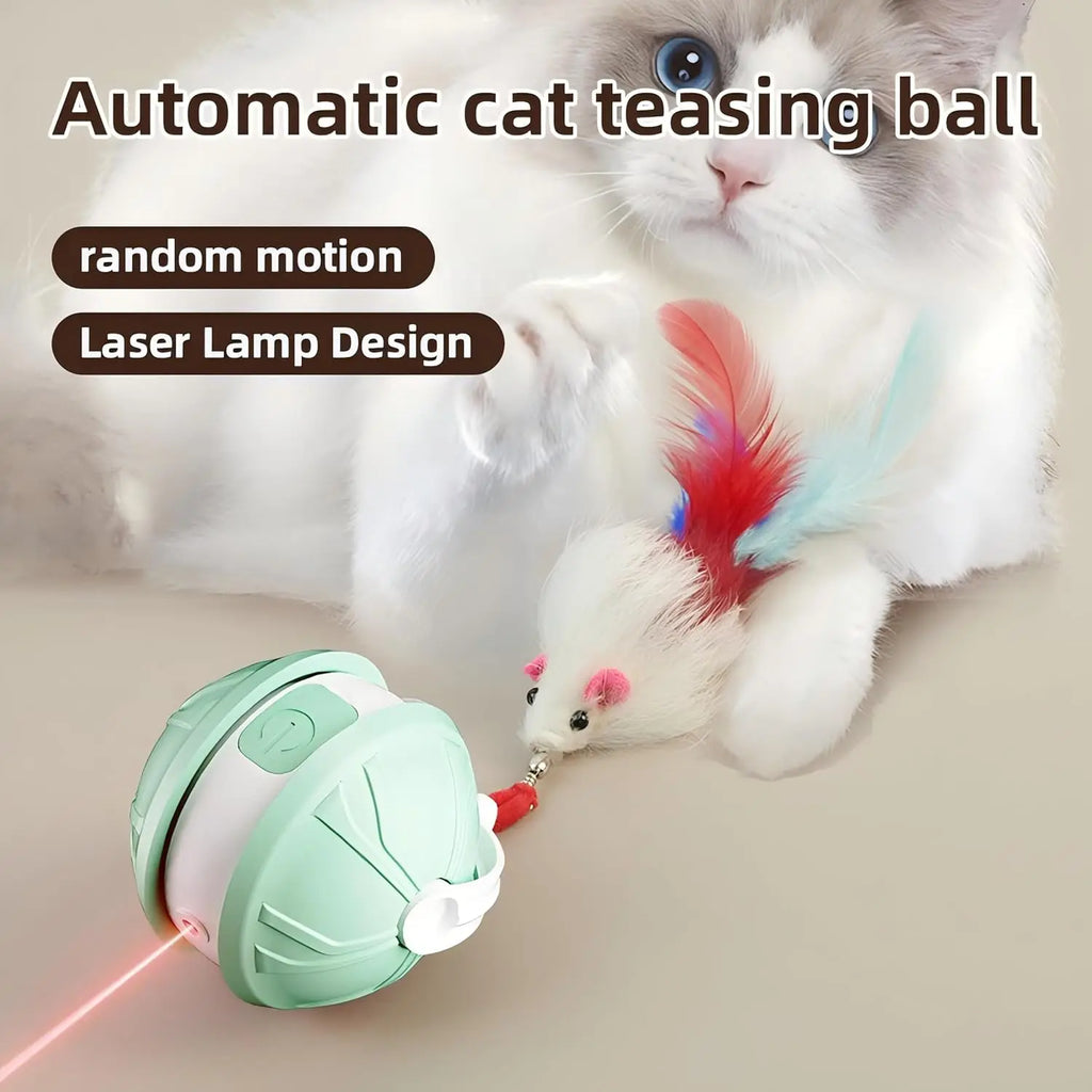 Interactive Cat Ball Toy Automatic Rolling Ball Puzzle Cat Toy for Bored Cats Indoor Use with Pet LED Laser Indoor Training Tool