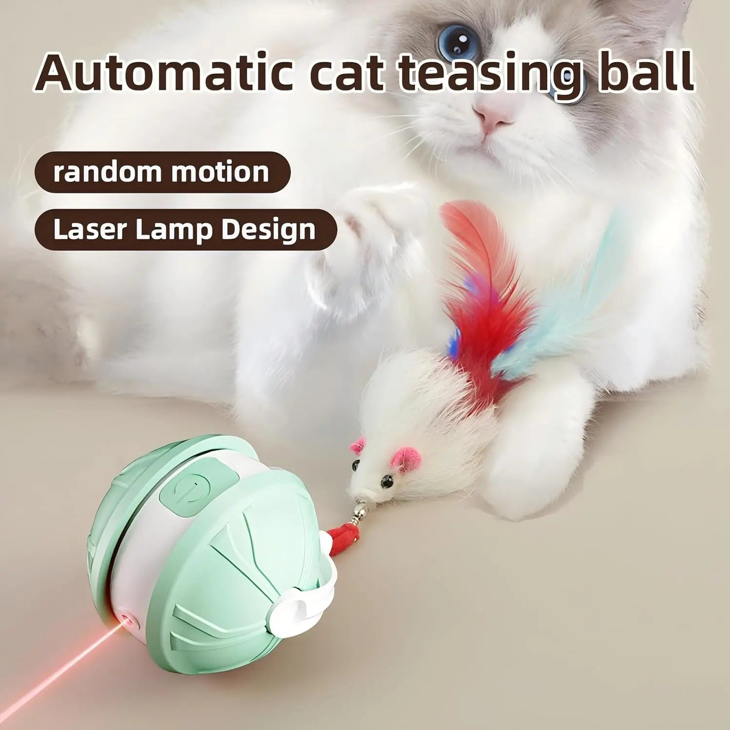 Interactive Cat Ball Toy Automatic Rolling Ball Puzzle Cat Toy for Bored Cats Indoor Use with Pet LED Laser Indoor Training Tool