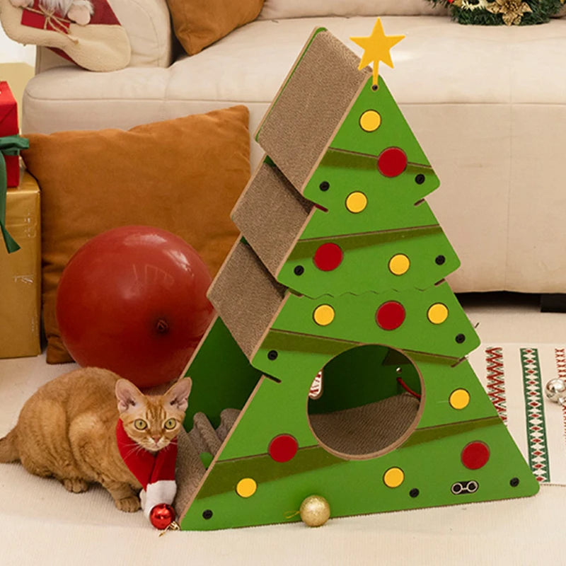 Petree Home Furniture Cat Tree & Scratcher Christmas Cat Scratching Board with Corrugated Paper & Sisal Climbing Frame Pet Toy