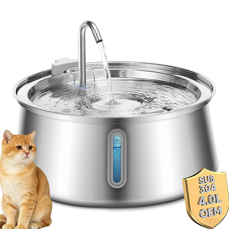 4L Stainless Steel Cat Water Fountain Automatic Pet Water Dispenser Ultra Quiet Dog Water Fountain with Filter for Cat Fountain