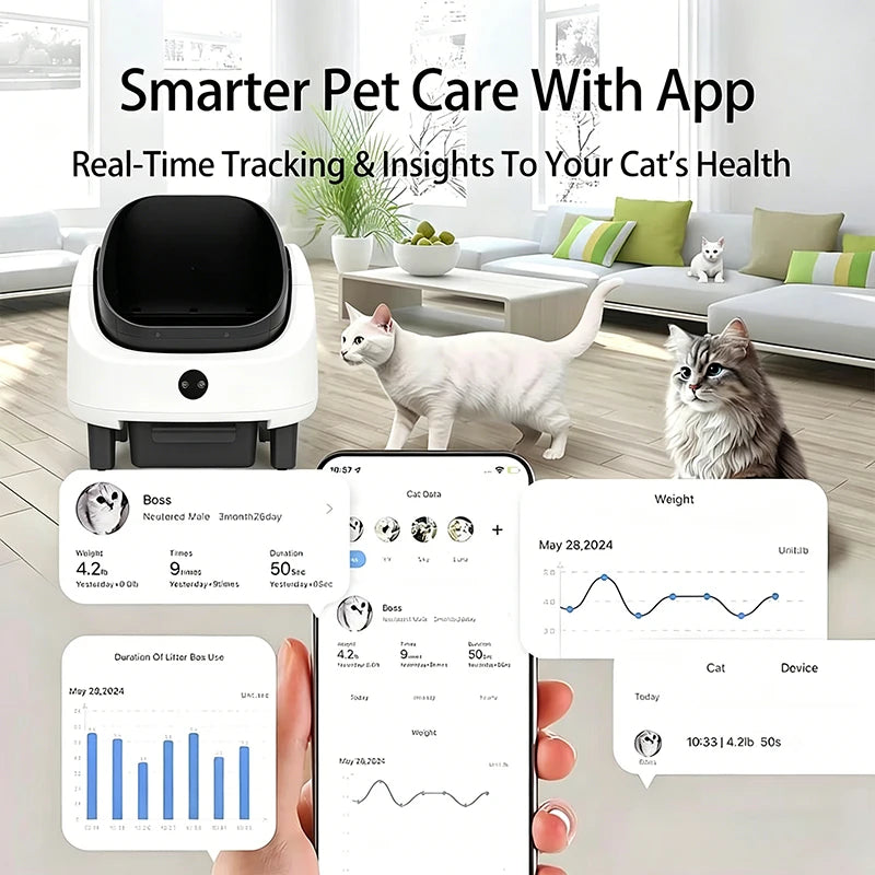 OEM 68L Open-design Automatic Cat Litter Box Self Cleaning Sensor Safety Protection Smart Pet Health Monitor System Cat Toilet