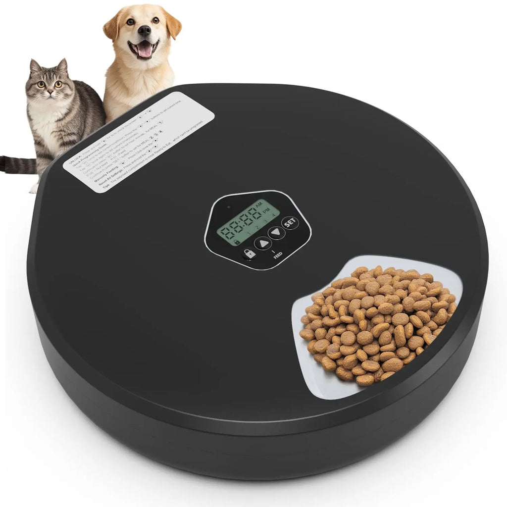 1.3L Automatic Pet Feeder Dog Food Dispenser with Programmable Timer 5-Meals Automatic Dog Feeder for Medium Large Cats Dogs