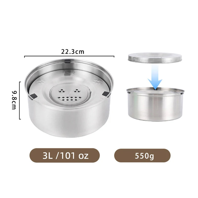 3L Stainless Steel No Spill Water Bowl for Dogs Non-Slip Slow Dog Bowl Water Feeder Dispenser for Medium Large Dogs