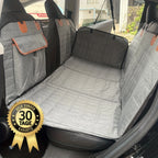 Custom Durable Fabric Dog Car Seat Cover with Extended Support Board Quilted Gray Design Straps & Metal Rings for Secure