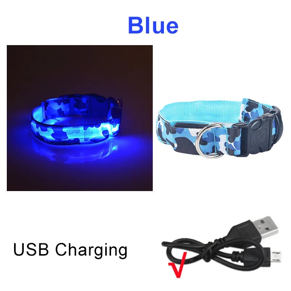 USB Rechargeable Dog Collar Light Luminous Flashing Glowing Bright Nylon Electronic Pet Reflective LED Dog Collar Night Safety