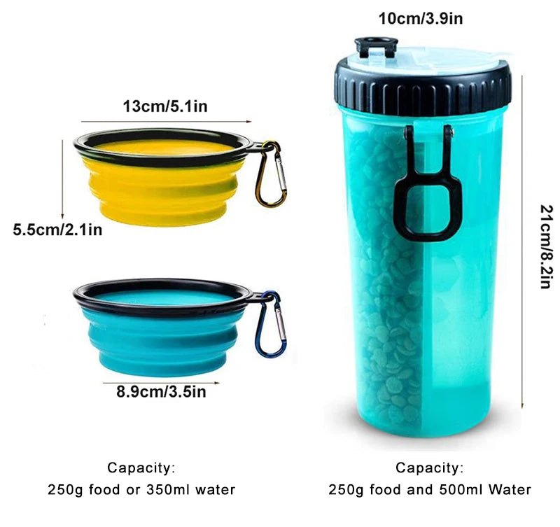 4 in 1 Pet Portable Dog Water Bottle With 2 Collapsible Bowls Travel Pet Manufacturer OEM Pet Water Bottle Feeder Dog Bottle