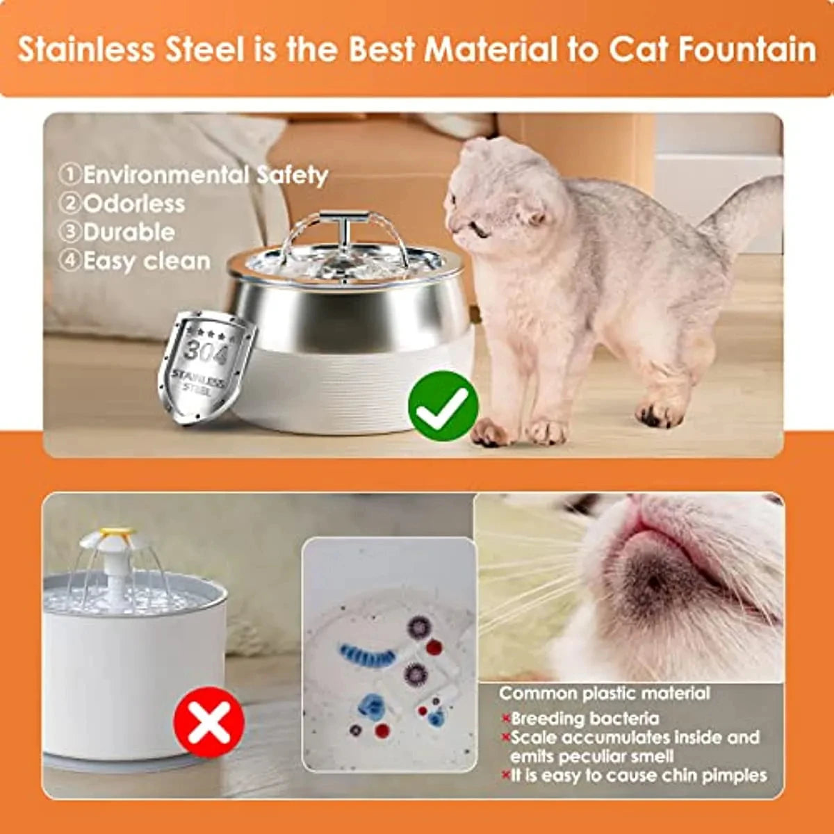 3L Stainless Steel Cat Water Fountain Pet Water Fountain Ultra-Quiet Pump Drinking Fountain Dispenser Pet Supplies