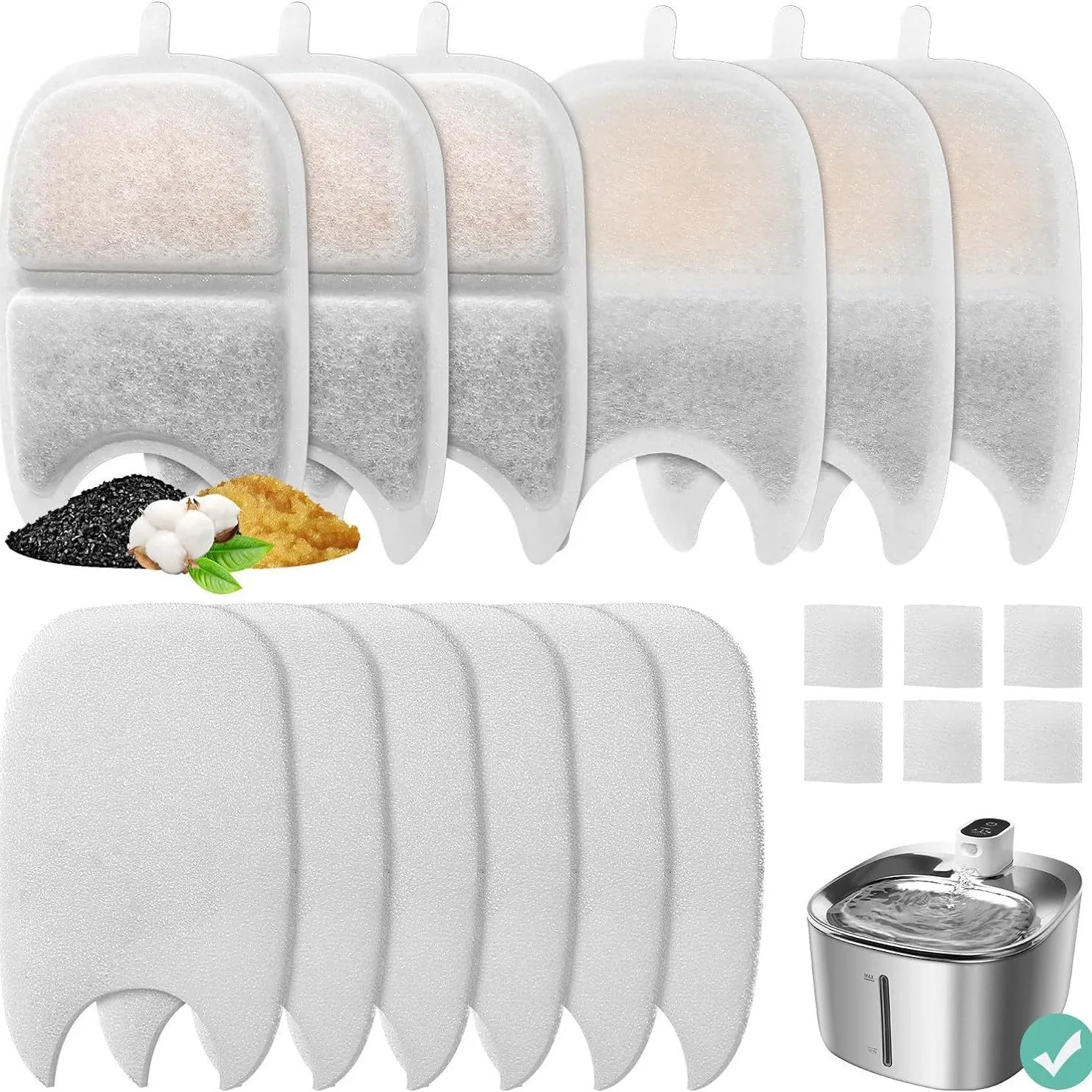 6 Pack Filters Sponges Replacement Pet Water Fountain Filter for 4L Wireless Stainless Steel Cat Drinking Pet Water Dispenser