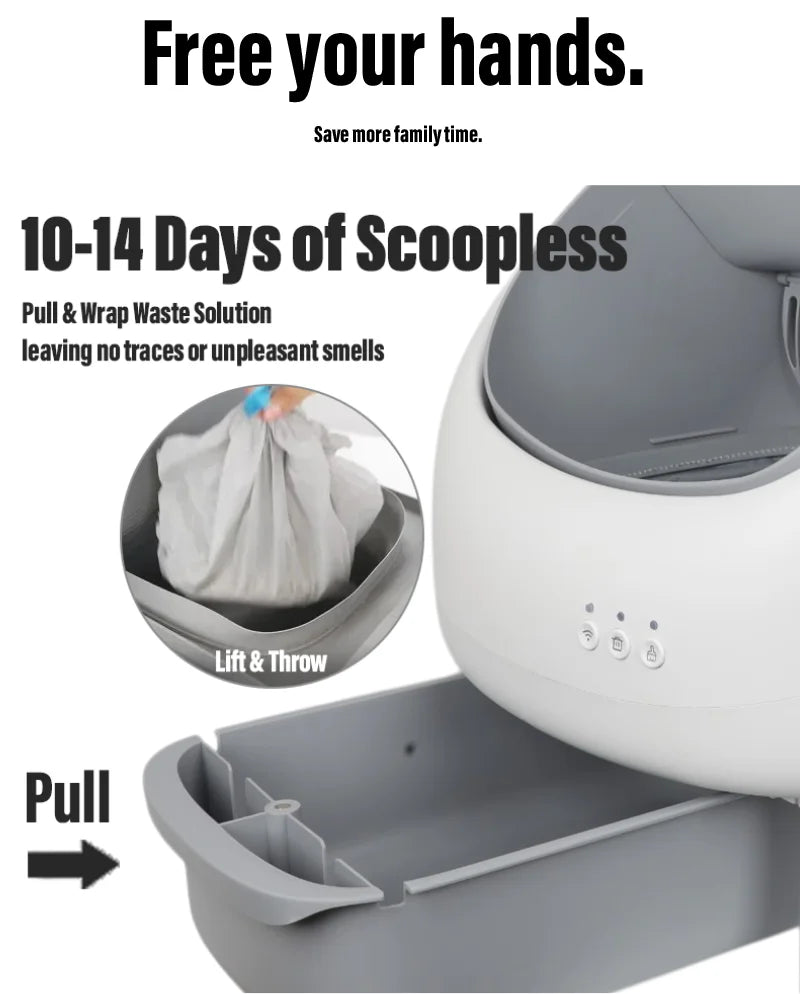 Open-Top Automatic Cat Litter Box Self-cleaning Litter Box for Cats APP Control Odor-Free Waste Disposal with Trash Bags