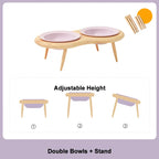 Ceramic Cat Bowl with Wood Stand High Shelf Tableware Set Puppy Double Food Bowls Small Dog Water Bowl Cat Feeder Pet Supplies