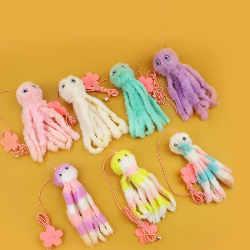 Interactive Cat Toys Hanging Simulation Cat Plush Toy Retractable Plush Octopus Shape Hanging Door Type Pet Toy Cat Supplies