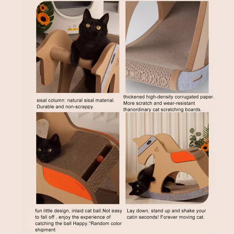 Petree Rocking Horse Corrugated Paper Cat Scratching Post Cactus Cat Scratcher Scratching Sisal Cat Tree Pet Toys