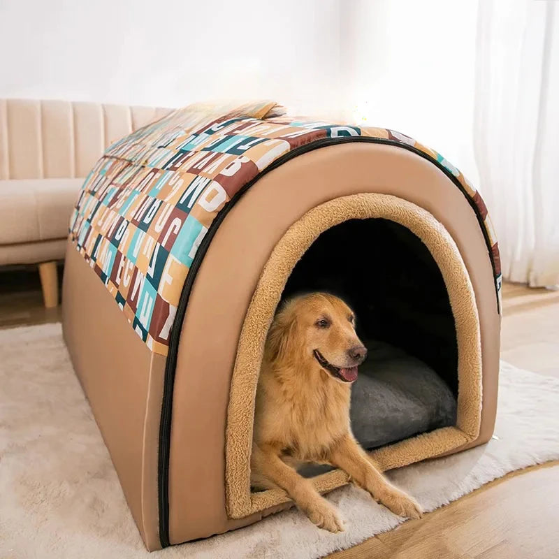 Plush Large Oversized Dog Kennel Modern Four Seasons Pet House with Removable Winter Cover for Golden Dogs in Summer Winter