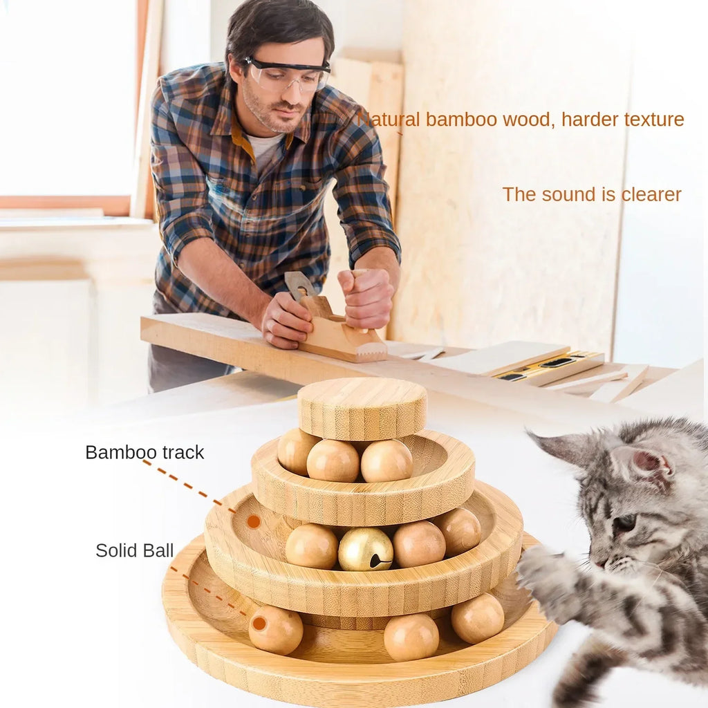 Interactive Cat Toy Rotary Table Solid Wood Pet Playing Stick Bell Baby Cat Automatic Cat Play Ball Pet Supplies