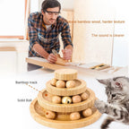 Interactive Cat Toy Rotary Table Solid Wood Pet Playing Stick Bell Baby Cat Automatic Cat Play Ball Pet Supplies