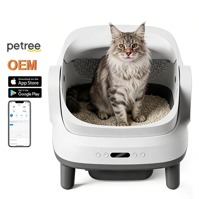2026 New Petree Large Automatic Cat Litter Box Open Design Intelligent Self-Cleaning Cat Toilet Electric Deodorization Plastic
