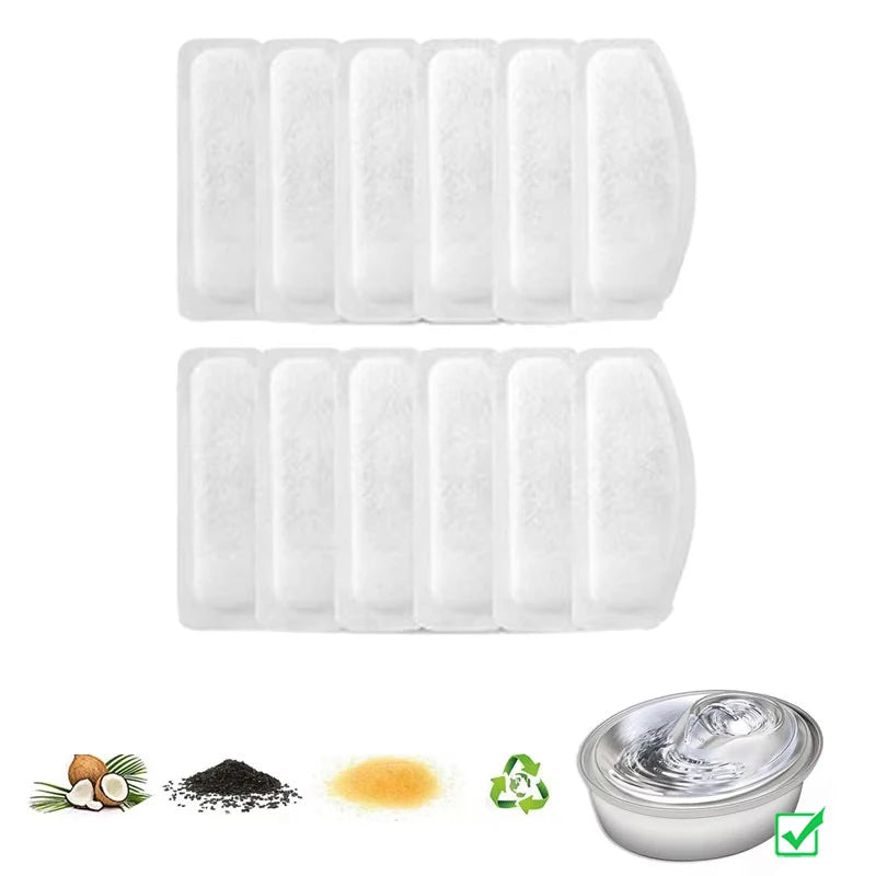 12 Pcs Replacement Carbon Filters Triple Filtration System for 2L/3L Stainless Steel Multi-Pet Dog Cat Water Fountains Filters