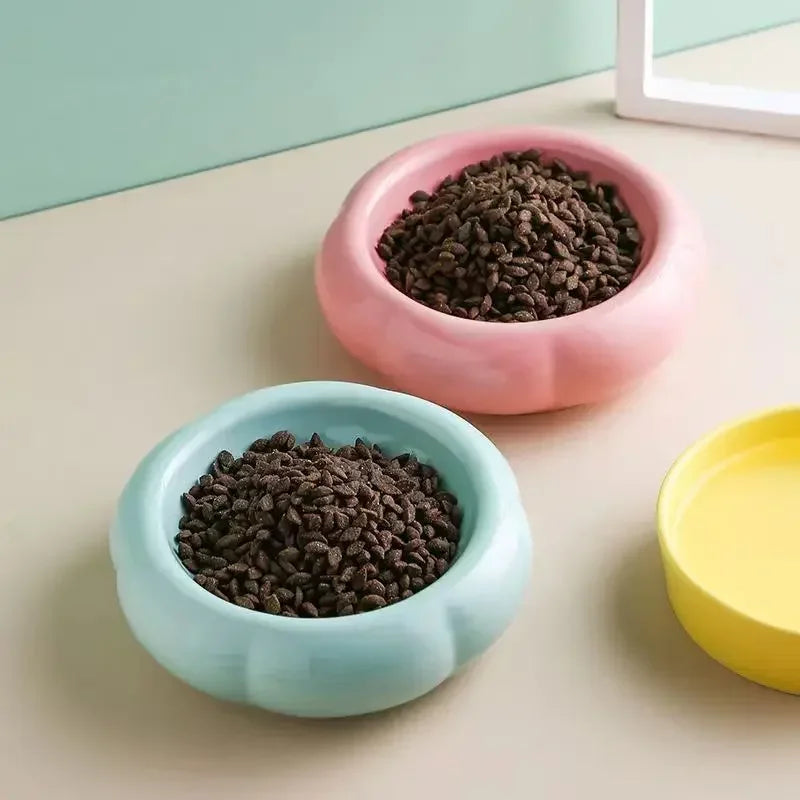 Cute Dual-Grain Ceramic Cat Bowl Anti-Overturning Can Head Plate Double-Layer Food & Water Bowl for Pets & Dogs