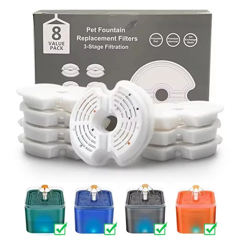 8pcs Automatic Cat Fountain Filter for Pet Water Bowls Rounded Shape Carbon Replacement Filters for Cat Drinking Fountain