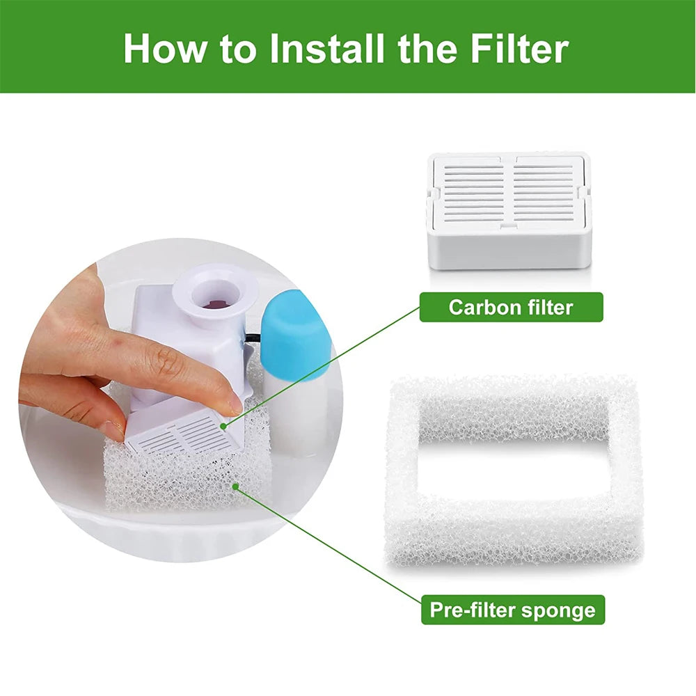 8 Pack Automatic Eco-Friendly Cat Pet Fountain Replacement Filters Carbon 2 Pack Foam and Ceramic Cake for Cat Water Fountains