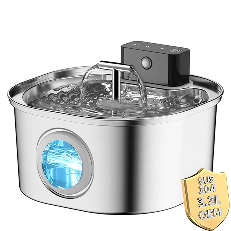 OEM 108oz/3.2L Stainless Steel Cat Water Fountain 4000mah Battery ODM Custom Wireless Automatic Drinking Fountain Dual Outlet