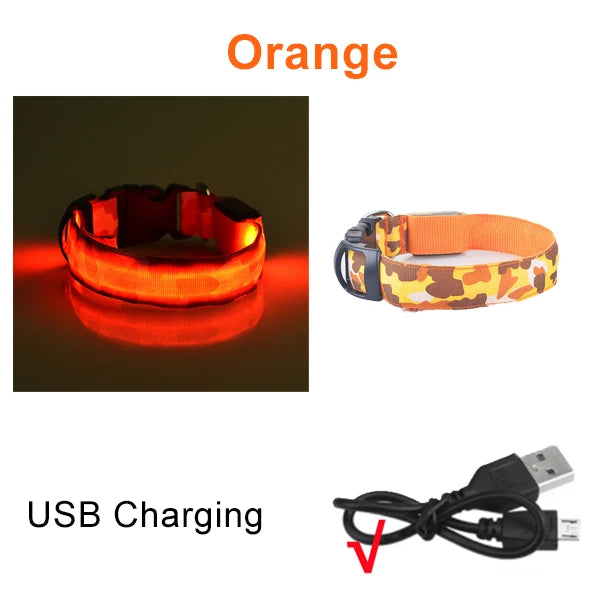 USB Rechargeable Dog Collar Light Luminous Flashing Glowing Bright Nylon Electronic Pet Reflective LED Dog Collar Night Safety