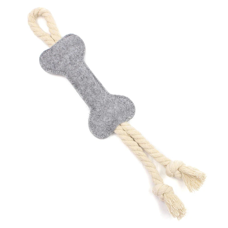 Puppy Dog Chew Toy Bone Shape Felt Material Tearing Rope Knot Interactive Teeth Cleaning and Pet Training Tool