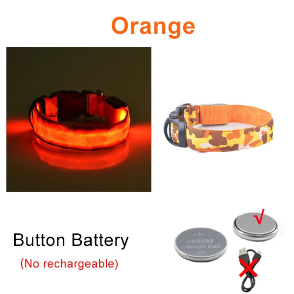 USB Rechargeable Dog Collar Light Luminous Flashing Glowing Bright Nylon Electronic Pet Reflective LED Dog Collar Night Safety