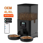 4L/6L OEM Dual Bowls Automatic Dog Feeder WIFI Control Pet Feeder with Stainless Steel Bowl Timed Memory Dog Dry Food Dispenser