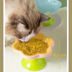 Ceramic Cat Bowl Flower Design Cat Food Bowl High Foot Water Plate Snack Dish with Stand for Neck Protection Drinking Water