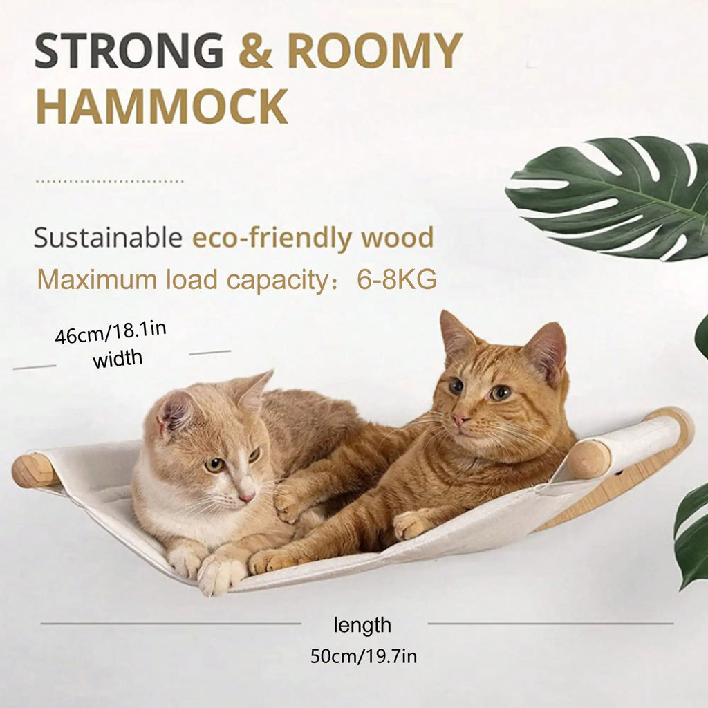 Natural Wooden 2-Tier Wall Mounted Cat Hammock Small to Medium Cats' Scratching Post with Sisal Rope Cat Trees & Scratcher