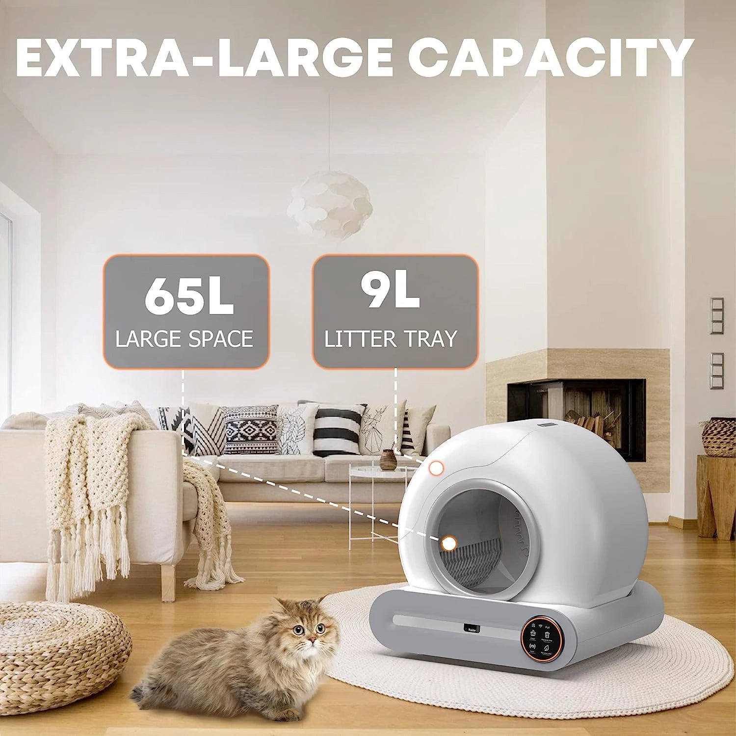 Tonepie 65L Automatic Cat Litter Box Smart App Control Self Cleaning Litter Box Fully Enclosed Pet Toilet Cat Litter Box