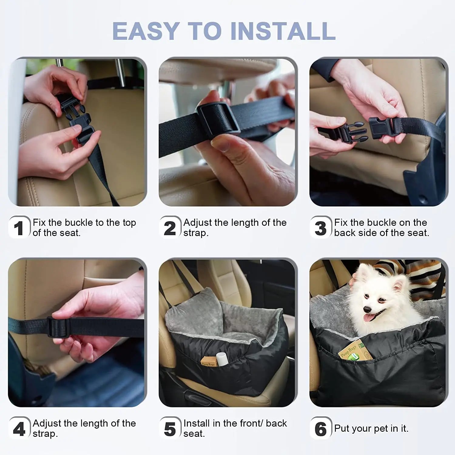Dog Car Seat for Small Dogs Detachable and Washable Soft Dog Booster Seats with Storage Pockets Leash Pet Car Travel Carrier Bed