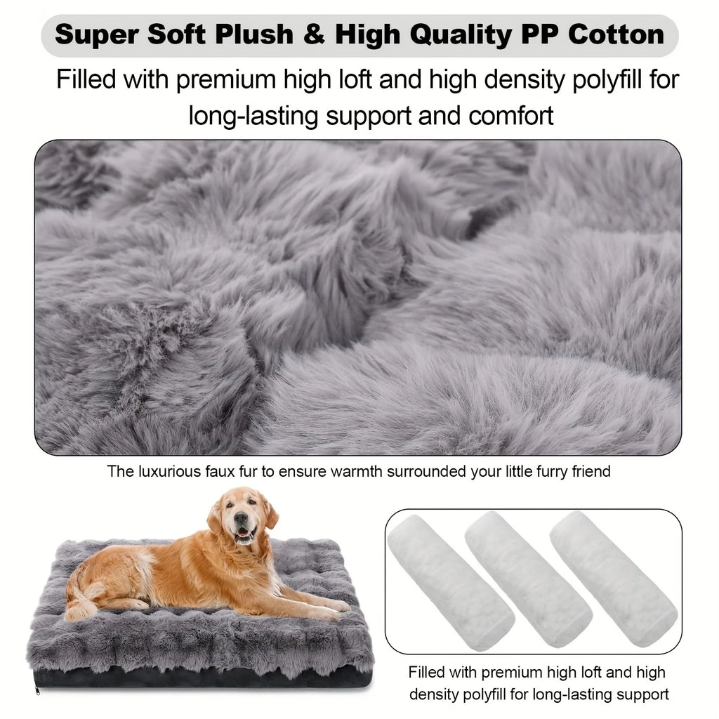 Luxury Extra Large Orthopedic Dog Bed with Anti-Slip Removable Washable Cover Soft Plush Faux Fur Fluffy Mat Cats Winter Season