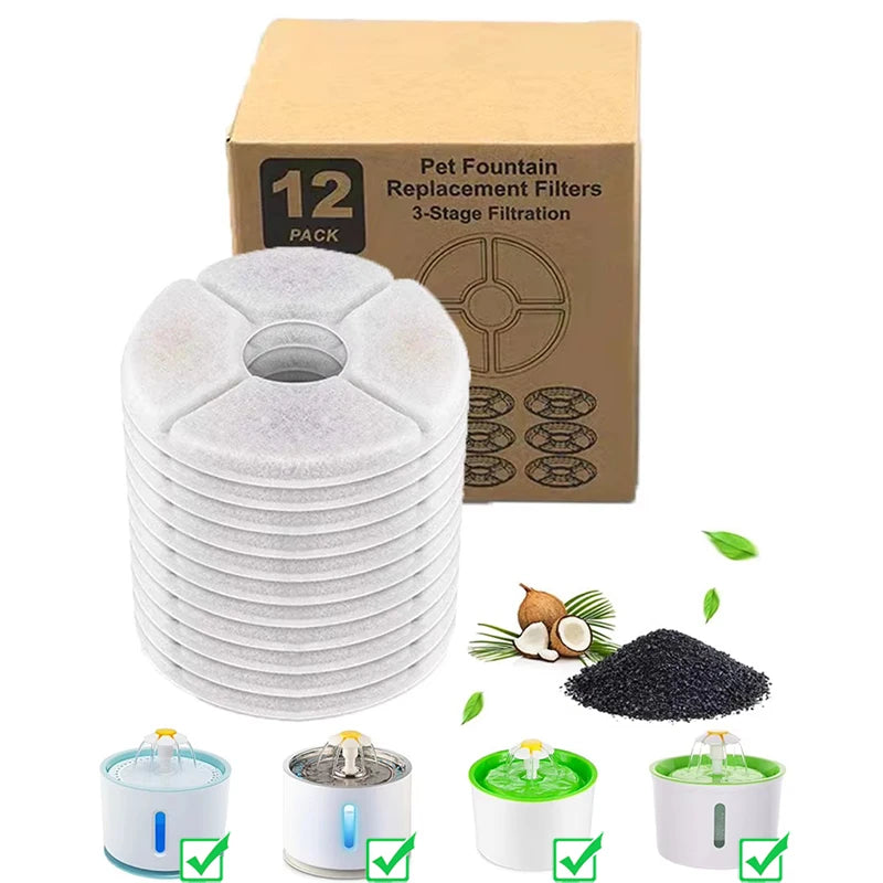 12PCS Resin Carbon Cat Drinking Fountain Replacement Filter Pet Water Fountain Filters for Cat Water Fountain