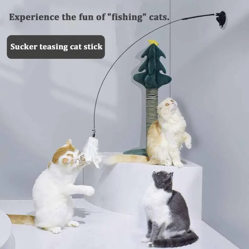 Funny Cat Toy Feather With Bell Sucker Cat Stick Toy Kitten Play Interactive Detachable Teaser Dog Training Toys Cat Supplies