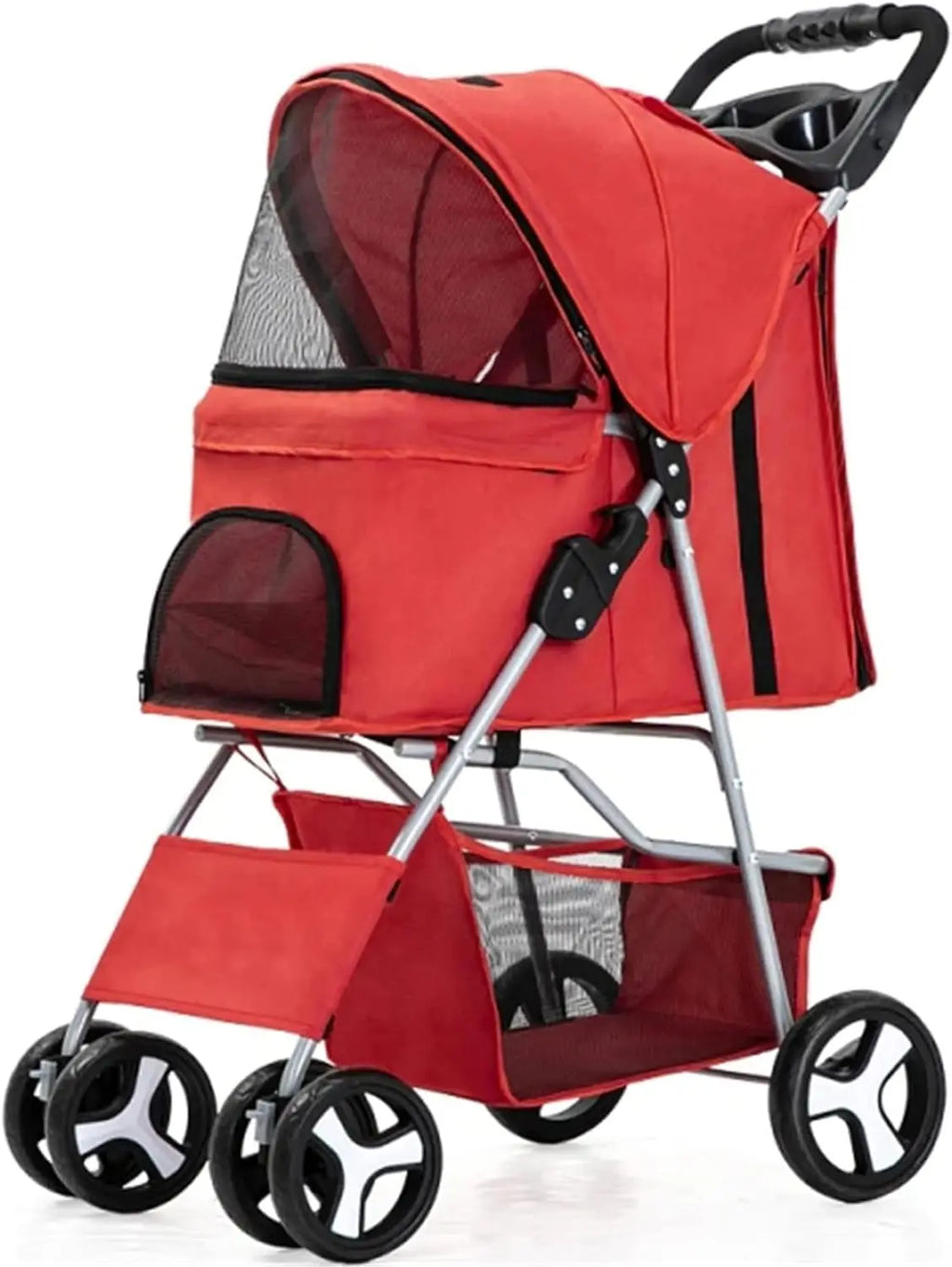 4 Wheels Pet Travel Trolley Cat Dog Jogger Stroller with Cup Holder and Storage Basket Pet Pushchair for Small Medium Cats Dogs