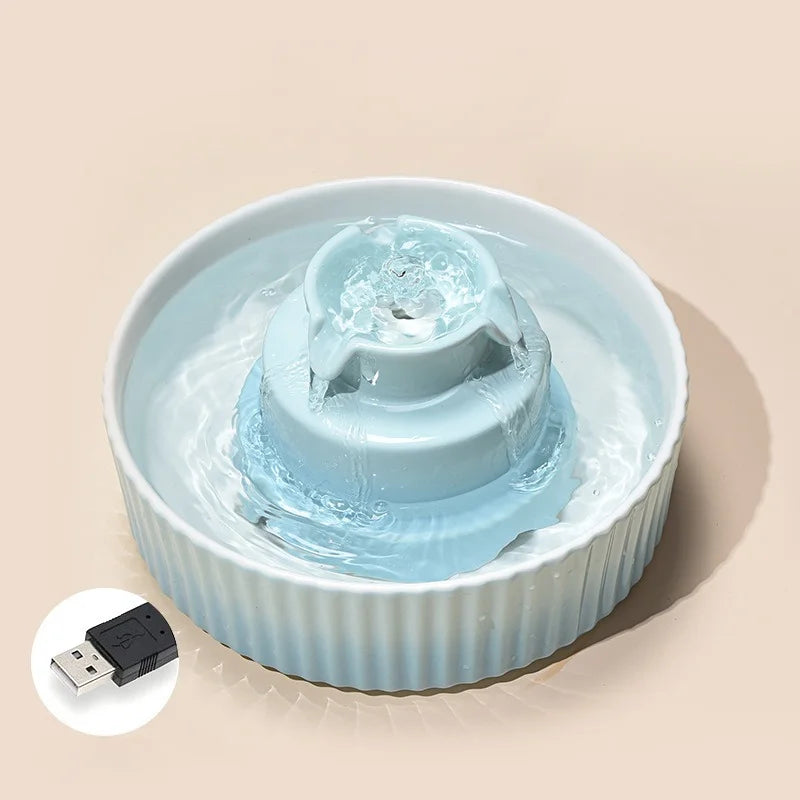 2..1L Ceramic Cat Bowl Cat Fountain with Activated Carbon Filter Custom LOGO Pet Water Dispenser Automatic for Cat Dog Drinking