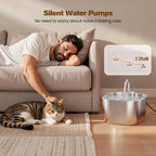 2025 New 2.2L Stainless Steel Cat Water Fountain Pet Water Dispenser Cat Water Dispenser Dual Drinking Cat Feeder